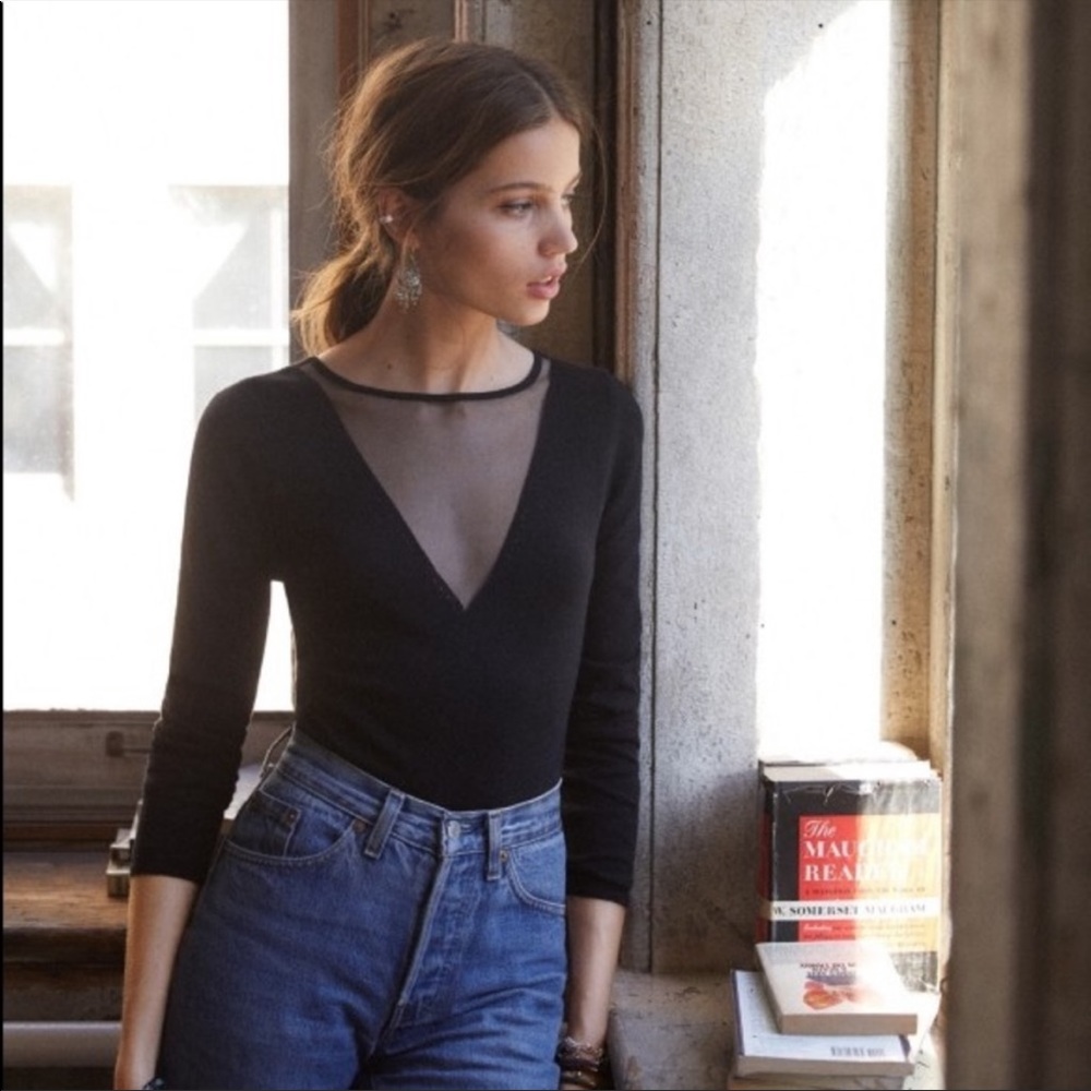 Sezane Tia Wool Blend Black Bodysuit Size Medium - Picture 1 of 10